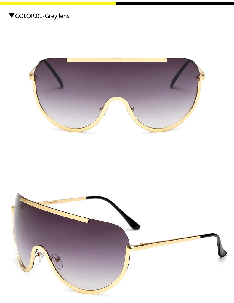 2019 New Oversize Shield Sunglasses Big Frame Alloy One Piece Sexy Cool Sun Glasses Women Gold Clear Eyewear Gradient
