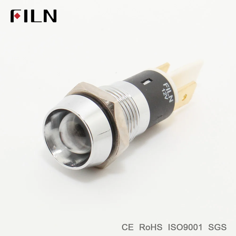 FILN 6V 12V 24V 110V 220v yellow blue green white led Metal Indicator light 14mm pilot Signal light lamp