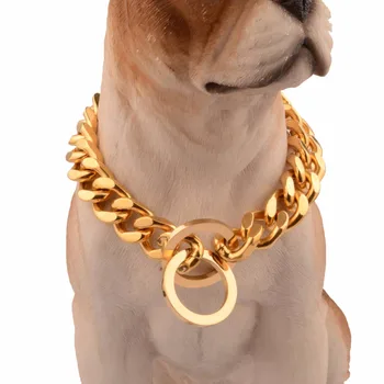 

Cool Gold Stainless Steel Training Dog Collar 16mm Wide 12-32Inch long Fancy Chain Dog Choke Collar Best for Large Dogs