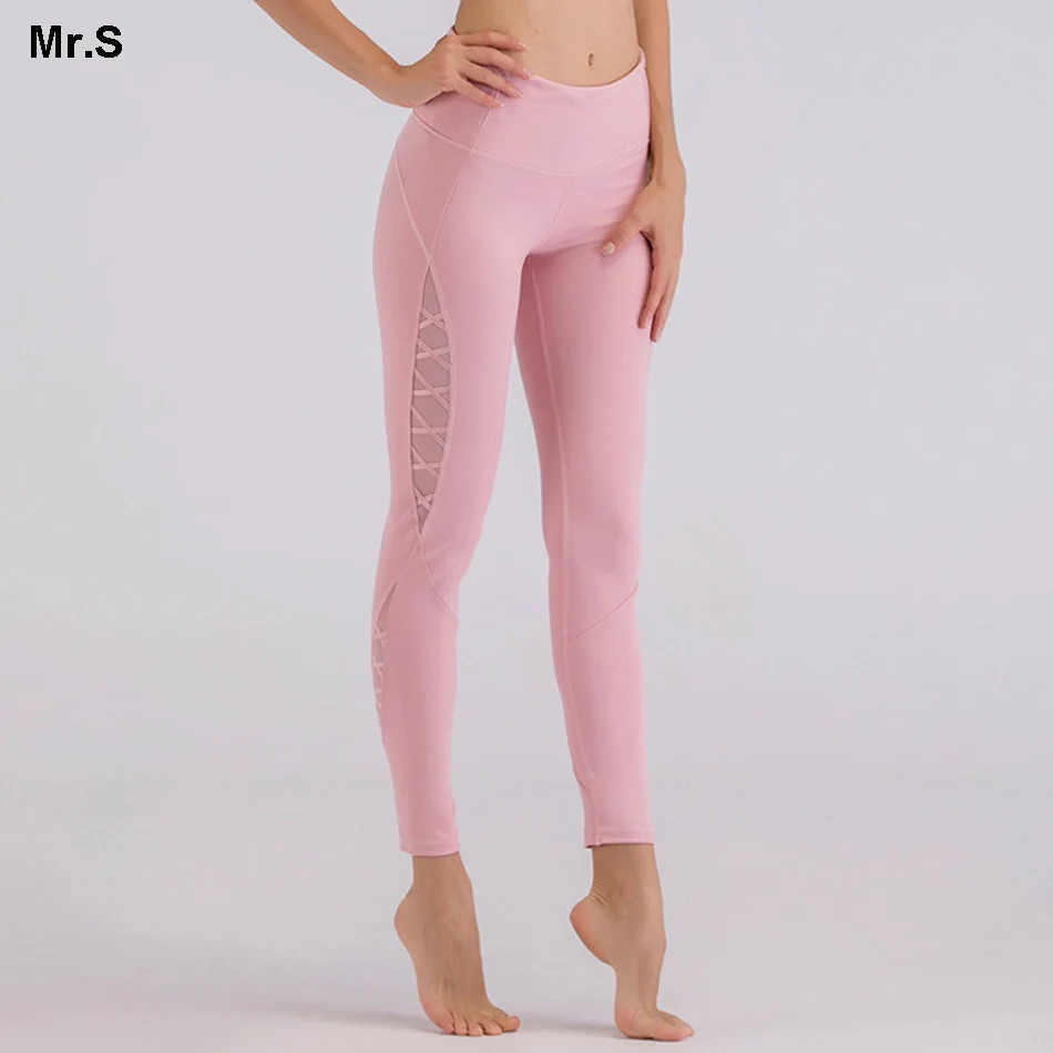 Mesh Panel Side Yoga Pants High waist Skinny Pink Yoga Leggings tummy control fitness exercise leggings workout sport gym tights цена Mesh Panel Side Yoga Pants High waist Skinny Pink Yoga Leggings tummy control fitness exercise leggings workout sport gym tights цены онлайн