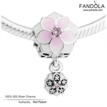 Цветение магнолии бусины стерлингового серебра 925 бледно-вишневая эмаль подвески в форме цветов для изготовления ювелирных изделий Подходит для оригинального браслета DIY бисера