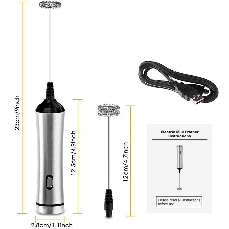 

USB Handheld Rechargeable Milk Frother Coffee Foam Maker W/ Spring Whisks Use UK