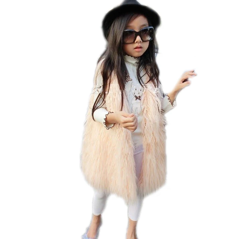2018 autumn winter baby girls cothes girls jackets and coats long faux fur girl vests waistcoats children outerwear coat 2-10T