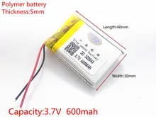 3.7V 600mAh 503040 Lithium Polymer Li-Po Rechargeable Battery li-ion cells For Mp3 Camera mobile phone GPS PSP Vedio Game toys