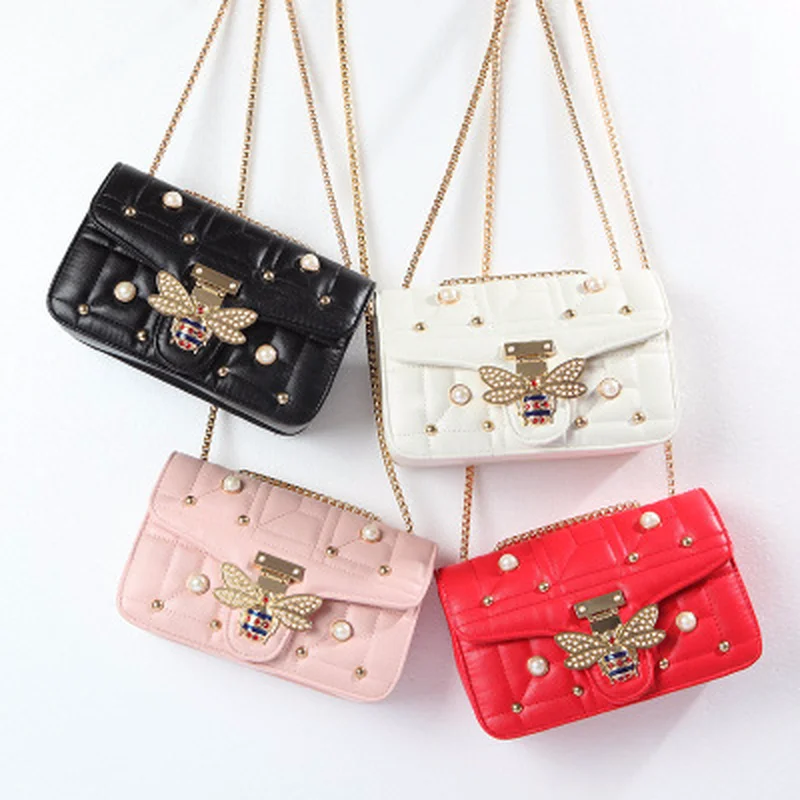 

2019 Brands Designer Women Shoulder Bag Chain Peal Flap ladies leather Handbags Messenger Bag women Clutch Bag bee Buckle purse