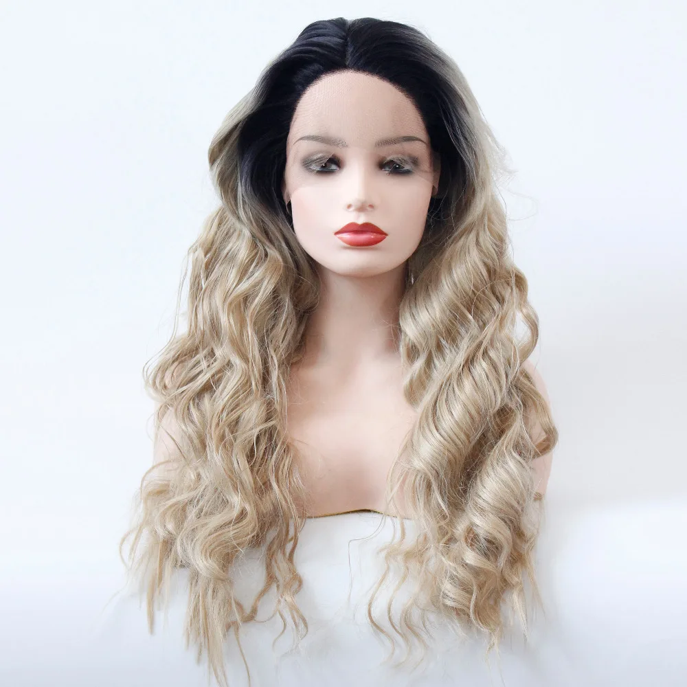 V'NICE Loose Deep Wave Ombre Honey Blonde Wig Synthetic Lace Front Wigs
