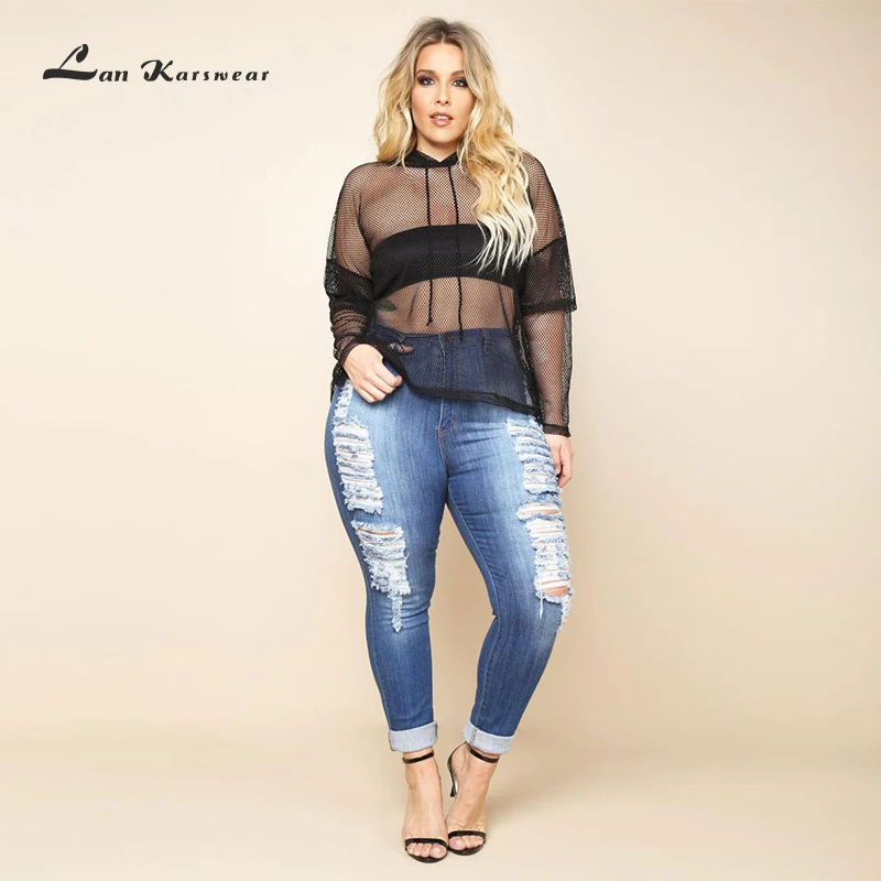 plus size fishnet hoodie