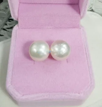 

AAA huge 13-14MM AAA south sea white pearl earrings 14K GOLD