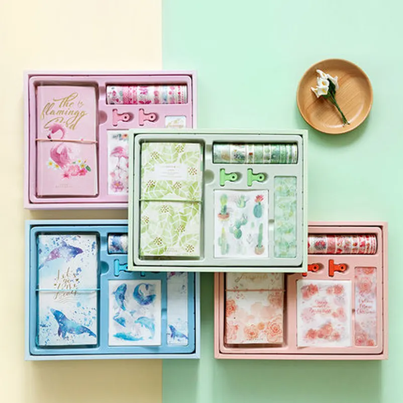 

Sketchbook Diary Journal Traveler Spiral Notebook Gift Set Personal Diary Planner DIY with Tape Paper Clips Sticker Gift Box