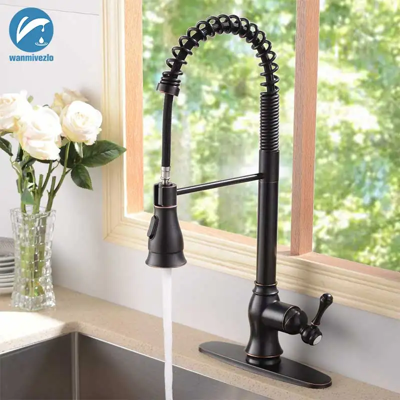

High Arch Pull Out Kitchen Faucet Deck Mounted Mixer Tap Black Bronze Kitchen Sink Mixer Faucet Hot Cold Water Tap torneira