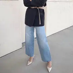 2019 Новый Для женщин широкие брюки джинсы Высокая Талия модные длинные штаны