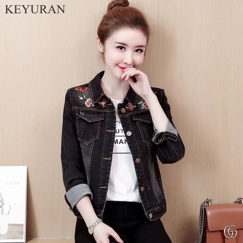 Finest  Women Denim Jacket Real Jaquetas Feminino 2019 New Spring Autumn Female Long Sleeve Flower Embroide