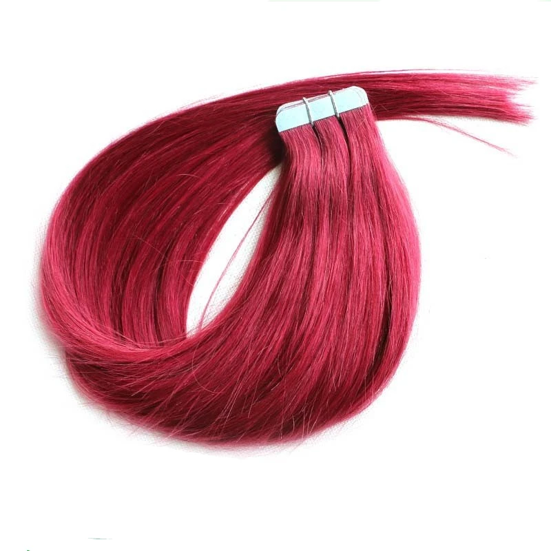 530 Plum/Cherry Red Cheap Tape Hair Extensions Natural Human Hair