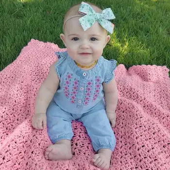 

Baby Girls Infant Floral Embroidery Denim Sleeveless Clothes Jumpsuit Romper handcraft Fashion Icon Photography August 14