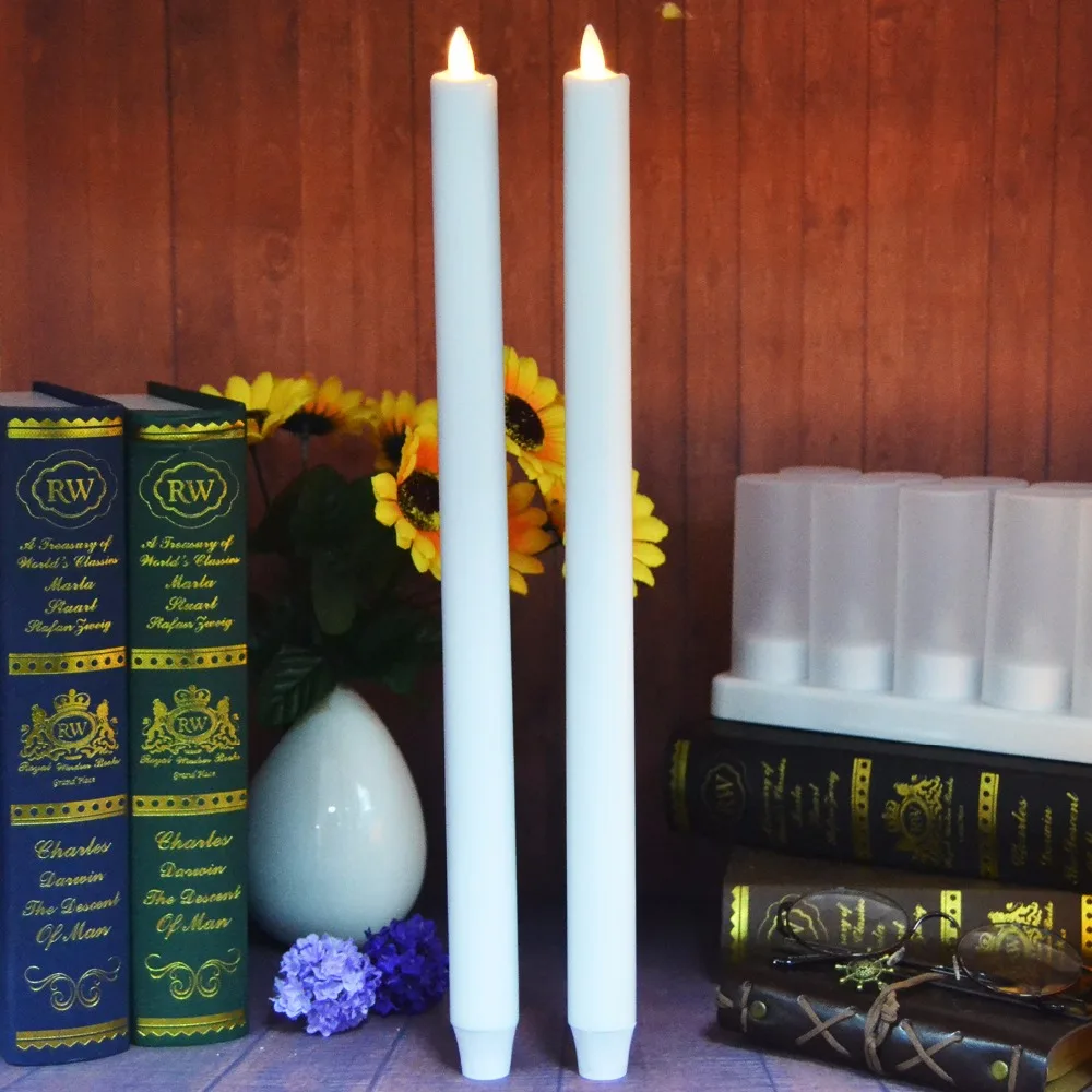 Luminara 15" Flameless Moving Wick White Taper LED Candles Flickering