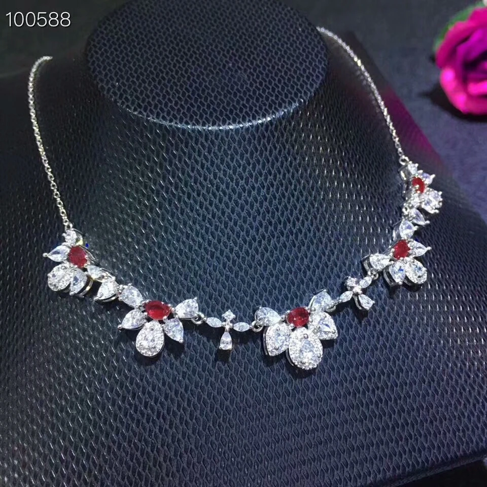 KJJEAXCMY boutique jewels 925 pure silver inlaid natural ruby necklace Necklace support test | Украшения и аксессуары