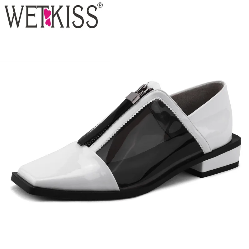 WETKISS/женские туфли лодочки из лаковой кожи на низком каблуке с квадратным носком