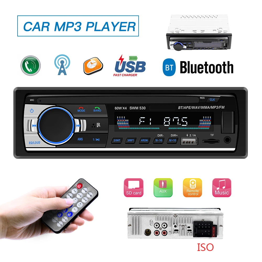 Автомагнитола Mp3 плеер 1 Din Bluetooth свободные руки AUX вход приемник аудио стерео TF