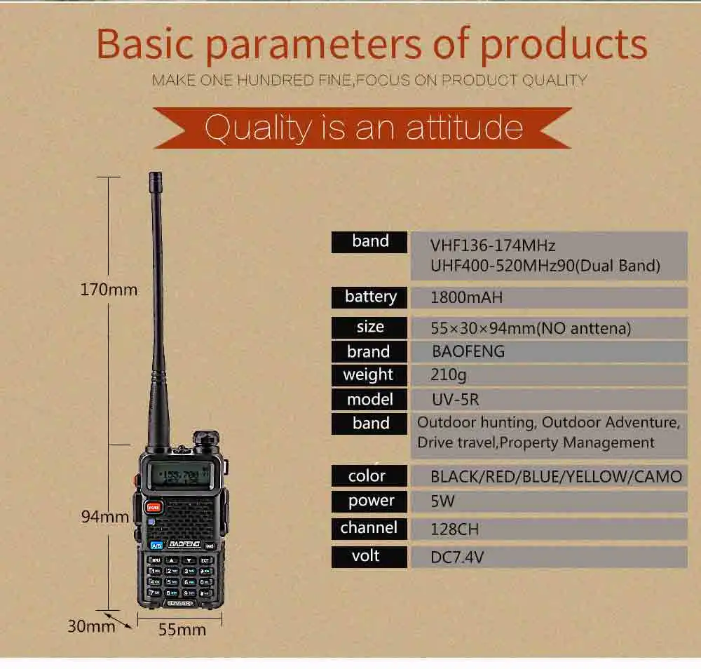 2Pcs BaoFeng UV-5R Walkie Talkie VHFUHF136-174Mhz&400-520Mhz Dual Band Two way radio Baofeng uv 5r Portable Walkie talkie uv5r (9)