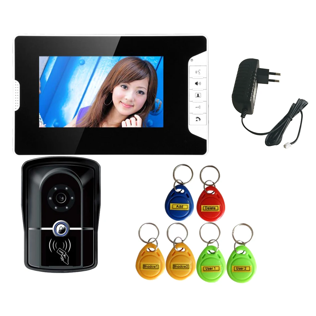 

Super Thin 7inch Large LCD Doorbell Wireless Door Bell Phone Intercom Minitor Camera Bell, with Door Access Keyfobs EU Plug