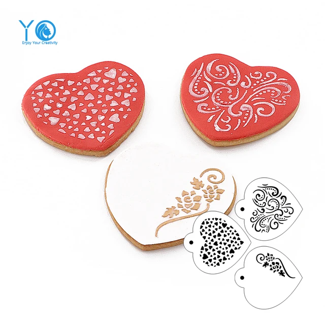 Buy 4pcs/Lot(3pcs Stencil+1pcs Cookies Cutter) Heart