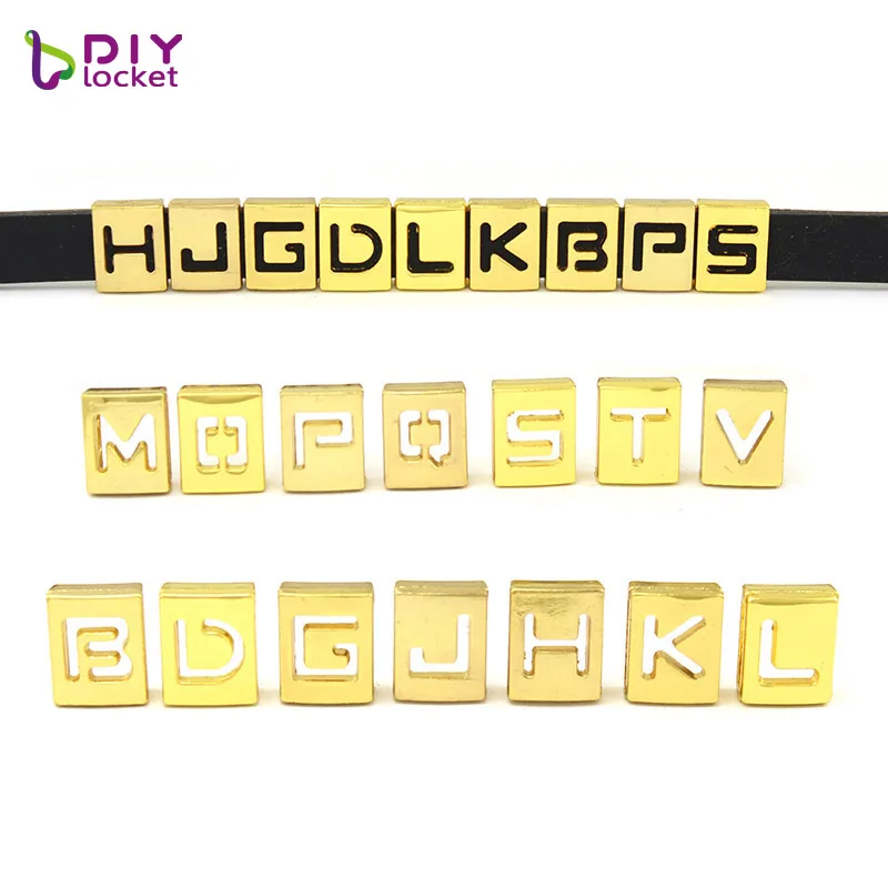 

8MM Gold Hollow Slide Letters "A-Z" (10 pieces/lot) Slide Charms Fit DIY Wristband & Bracelet LSSL038