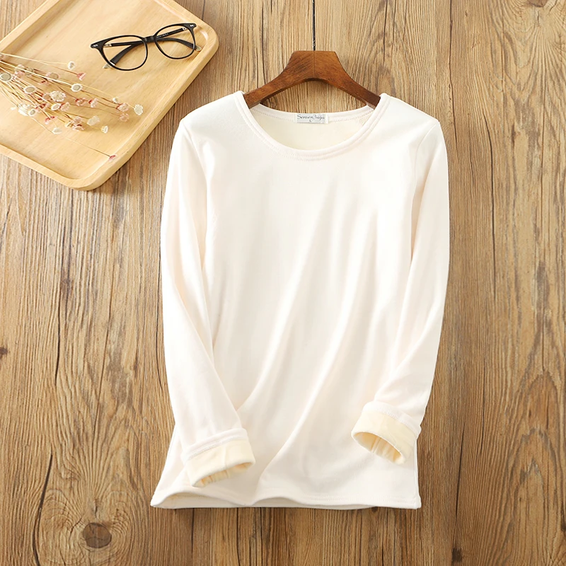 Новая Осенняя женская зимняя Приталенная футболка, футболки, тонкие теплые плотные бархатные футболки, женские рубашки с длинным рукавом, топы размера плюс 2XL A1561