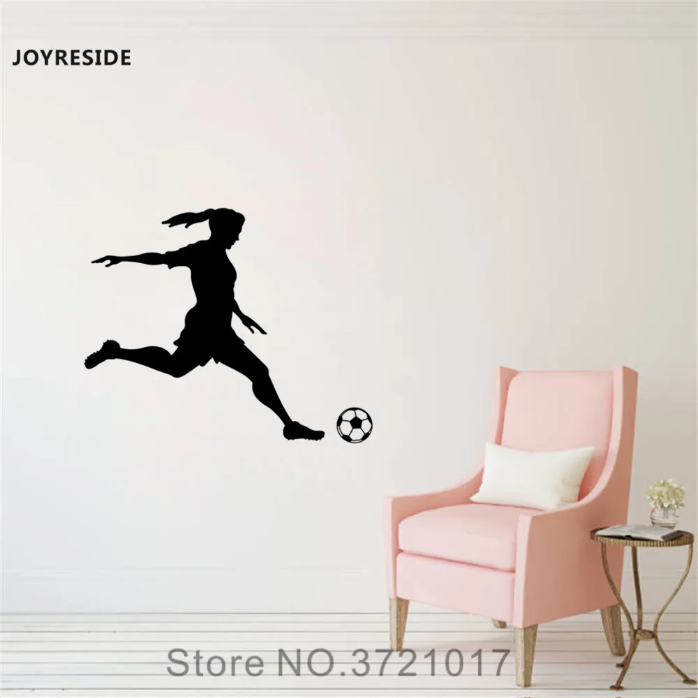Joyreside Girl Soccer Player Wall Kicking Sports Decal Vinyl