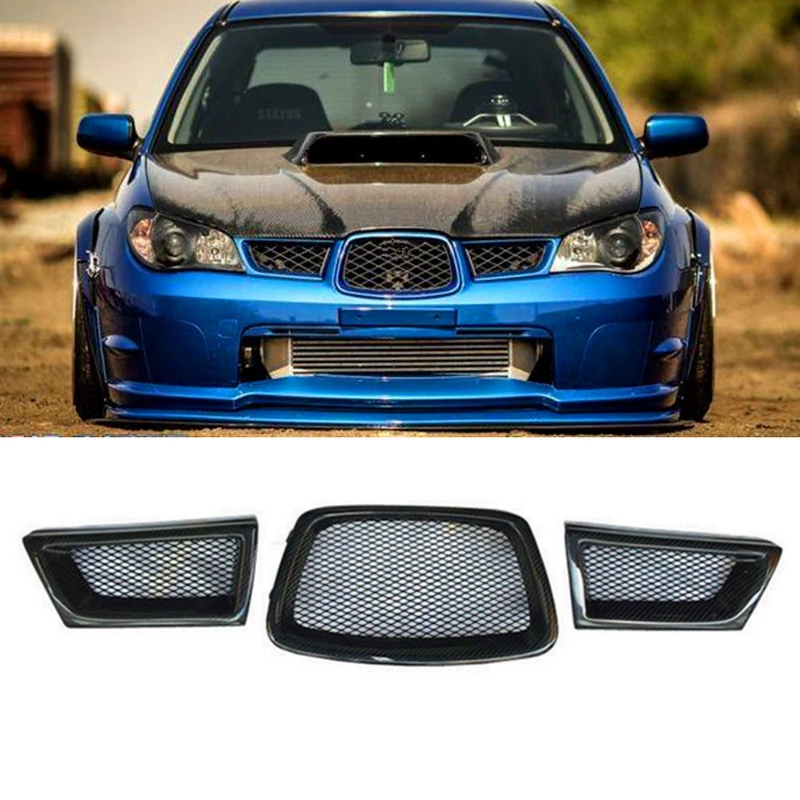 3pcs/set Carbon Fiber Front Mesh Grille For Subaru Impreza WRX STi 9th 2006-2007