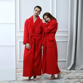 

Women Men Bath Robe Sleepwear 2018 Autumn Winter Solid Plush Couple Bathrobe Thick Warm Female Robe Dropshipping