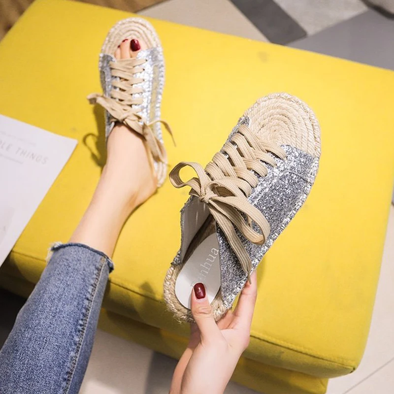 

Summer Women Bling PU Lace-Up Sandals Ladies Cross-tied Flat Heels Sandals Fashion Girls Casual Comfy Beach Shoes Size 35-39