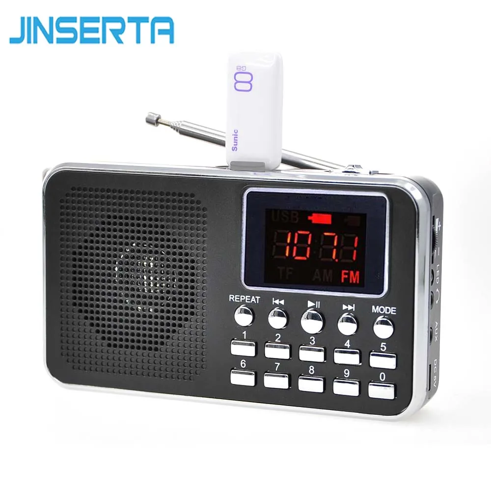 Beste JINSERTA Digitale Radio AM FM Radio Speaker MP3 Speler Ondersteuning Tf kaart U Disk Hoofdtelefoon Spelen AUX Input LED Display Screen