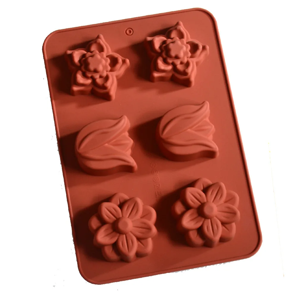 

6 flower pattern baking pudding cake mould DIY handmade flower shape soap making silicone molds