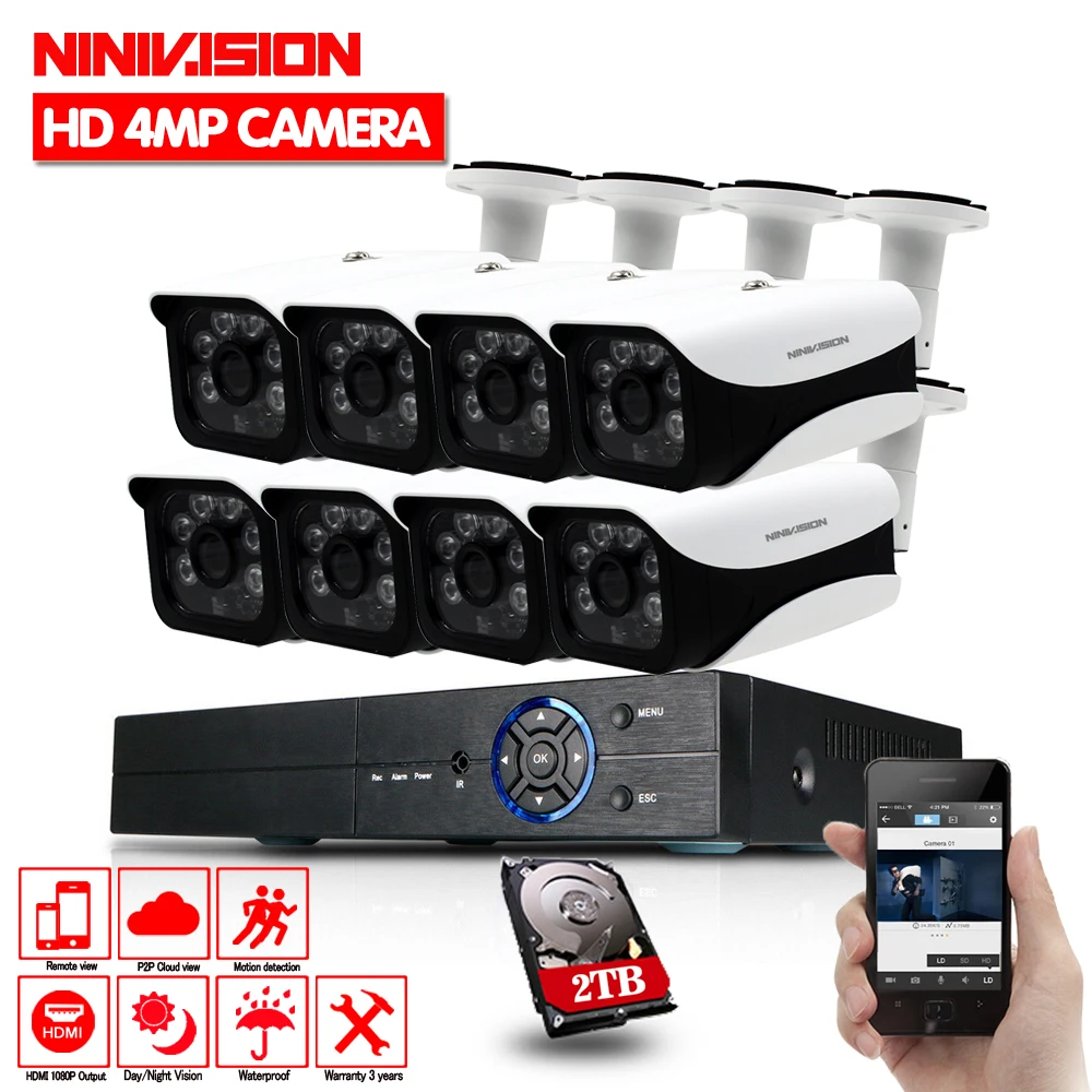  cctv system 8 channel AHD 4MP 3MP 1080P DVR with 8pcs Super 4MP waterproof indoor outdoor security  - 32831845621