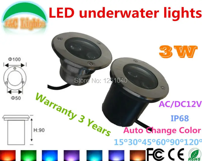 

Auto Change Color RGB 3W Outdoor Underwater LED Light 12V Waterproof IP68 Swimming Pool Lights CE RoHS Pond Lamps Fountain Lamp
