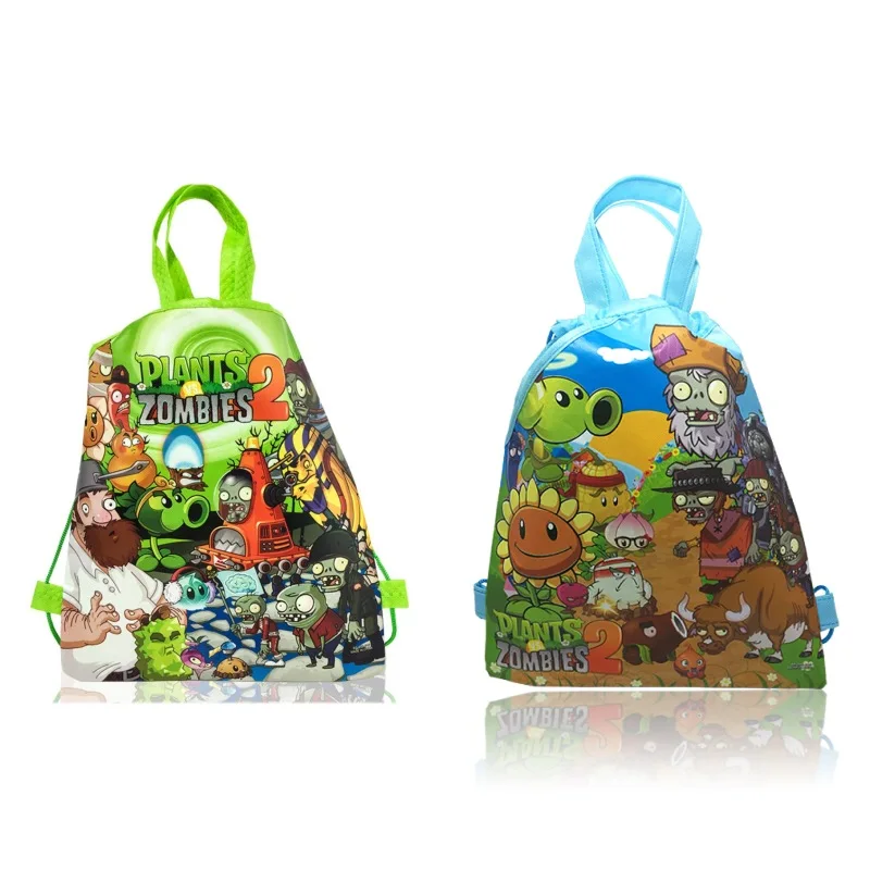 

12pcs Plant VS Zombies Cartoon Non Woven Fabrics Drawstring Shopping Bags 34*27CM School Backpacks Kid Gift Bag Party Supplies