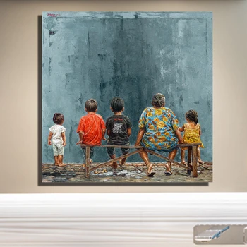 

QKART Frameless Wall Art Absurd Leave people Back Oil Painting On Canvas Picture Wall Paintings for Living Room Home Decor