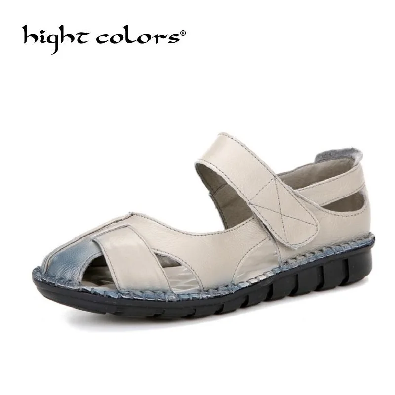 Fashion Women Casual Shoes Sandals Handmade Leather Summer Flat Heel Creepers Hollow Out With Flat Soft