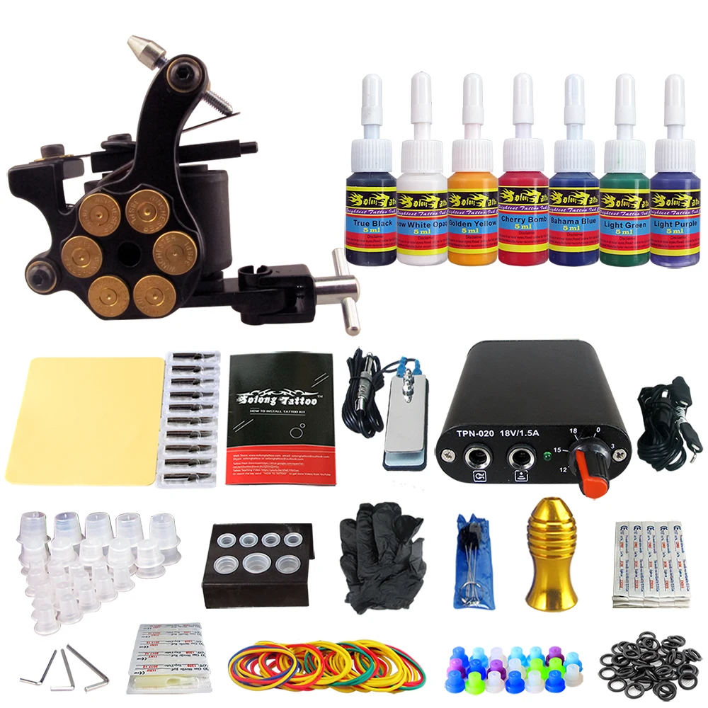 

Hybrid Complete Tattoo Coil Machine Kit For Liner Shader Power Supply Foot Pedal Needles Grip Tips Tattoo Body&Art TK105-35