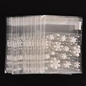 

100pcs/lot DIY Plastic Christmas Mini Bags Transparent Scrub Flat Pocket Christmas Snowflake Packaging Candies Cookie food Bag