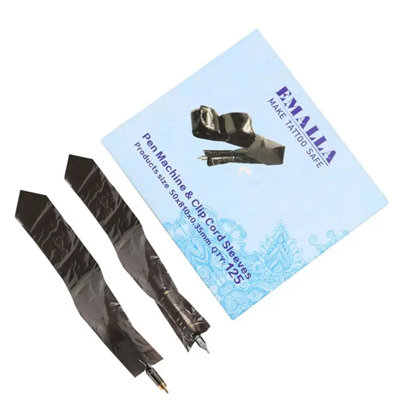 

EMALLA 125Pcs/box Disposable Pen Machine Clip Cord Sleeves Plastic Disposable Covers Bags For Tattoo Machine Tattoo Accessories