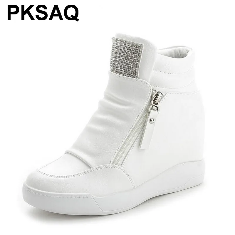 

Women Platform Shoes New Fashion White Rhinestone Wedges Sneakers Height Increasing Woman Trainers Ladies Casual Shoes