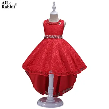 

AiLe Rabbit 2018 Girls Fashion Party Dress Retail Children's Princess Dress Tail Lace Bright Diamond Wedding Dress Flower Girl