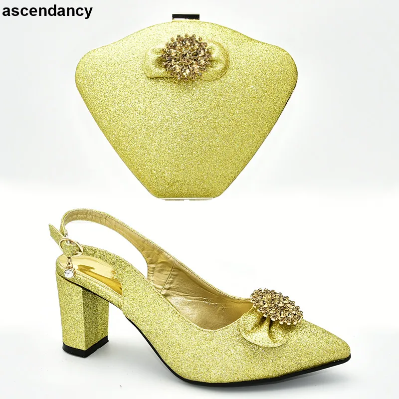 

New Arrival Italian Ladies Shoes and Bag To Match Set Decorated with Rhinestone Shoes and Bag Set African Sets 2019 Elegant Shoe