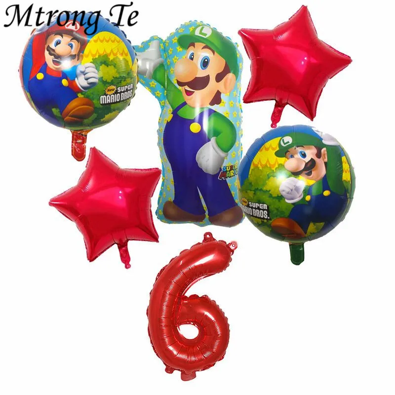 6 шт. воздушные шары "Супер Марио" 30 дюймов Количество воздушных шаров мальчик девочка день рождения Братья Марио и Луиджи майлар Синий Красный фольгированный шар набор декора
