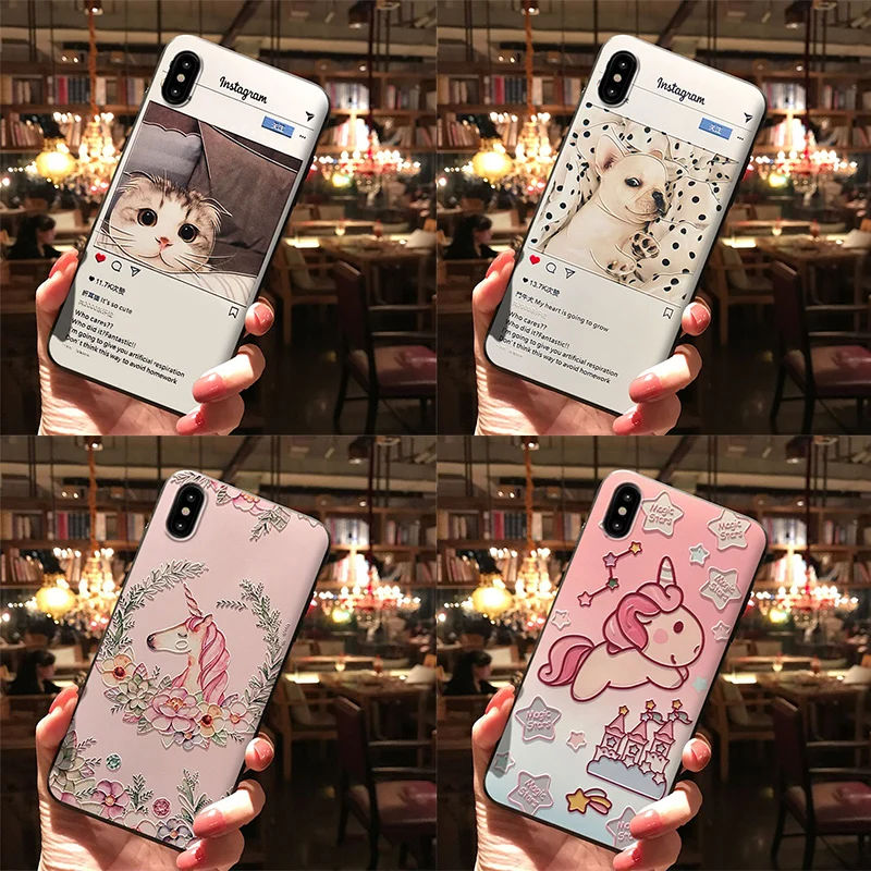 

Relief Cartoon Unicorn Cat 3D Emboss Print Case For iPhone X XR 6 6S 7 8 Plus 5 5S SE 10 For iPhone XS Max Case TPU Coque Cover