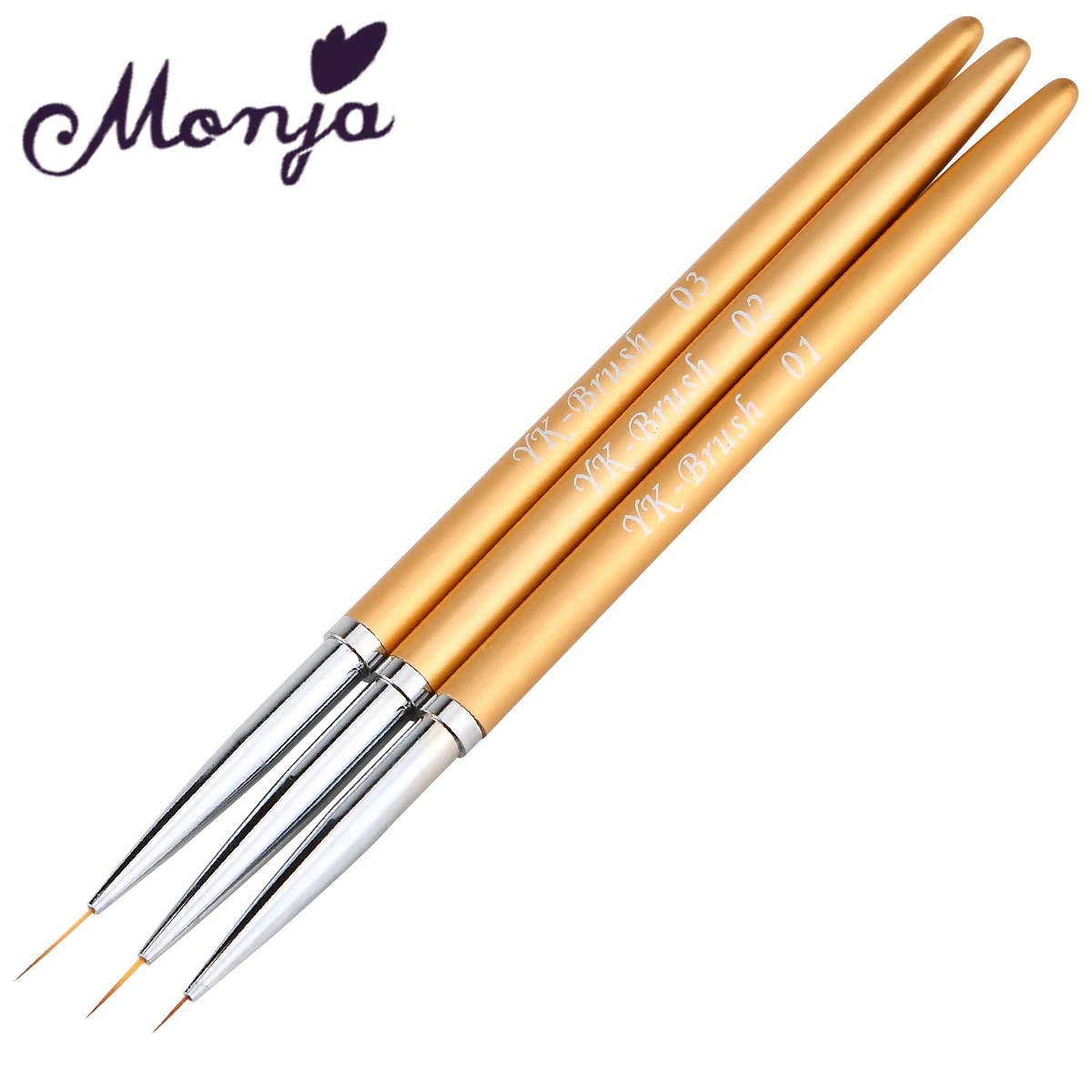 Monja 5 мм, 7 мм, 11 мм 3 шт./компл. золото для ногтевого дизайна французский цветочный дизайн полоса линии лайнер для рисования кисть с ручкой для маникюра инструмент