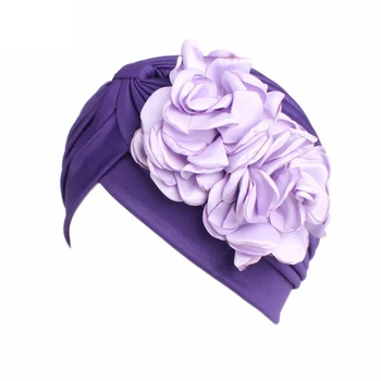 

50PCS / LOT SINGYOU New Fashion Double Flower Turban Cap Women Beanie Hat Female Solid Color Chemo Hats