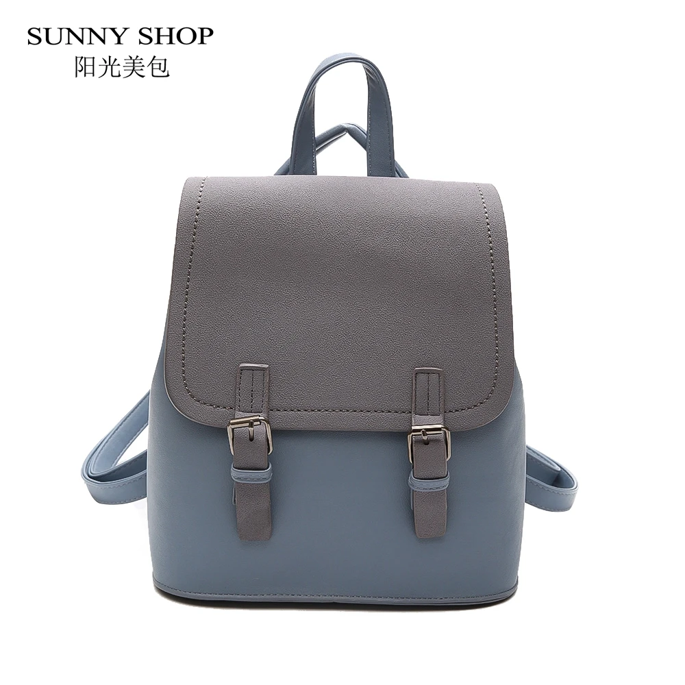 

SUNNY SHOP Korean Notebook Bbackpack Women Designer Small PU Leather Backpack Casual Rucksack School Bags For Teenage Girls Blue
