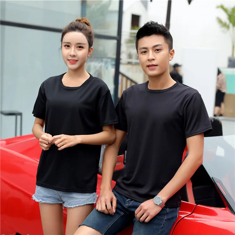 Летняя Высококачественная 11 цветов S-4XL простая футболка для женщин и мужчин быстросохнущая Базовая футболка Женские повседневные топы футболка с короткими рукавами - Цвет: black